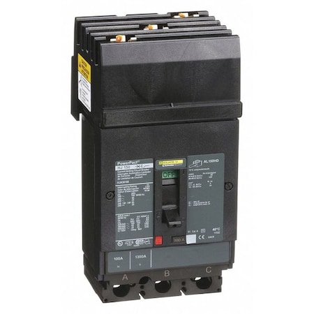 Molded Case Circuit Breaker, POWERPACT H Series, 100A, 3 Pole, 600V AC, 100kA at 240VAC MPN:HJA36100