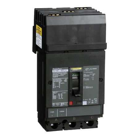 Molded Case Circuit Breaker, POWERPACT H Series, 110A, 3 Pole, 600V AC, 100kA at 240V AC MPN:HJA36110
