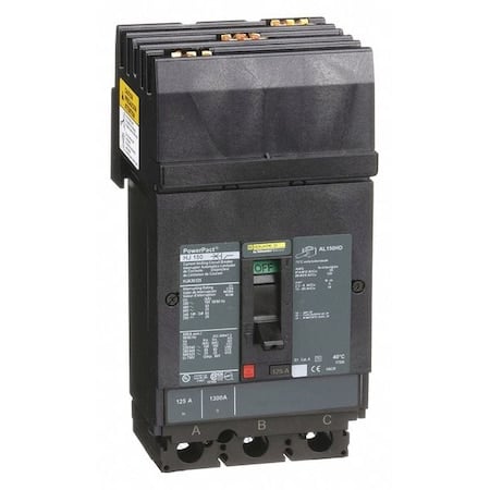 Molded Case Circuit Breaker, POWERPACT H Series, 125A, 3 Pole, 600V AC, 100kA at 240V AC MPN:HJA36125