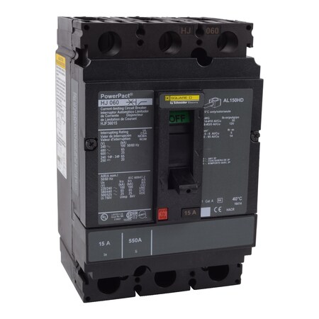 Molded Case Circuit Breaker, POWERPACT H Series, 25A, 3 Pole, 600V AC, 100kA at 240V AC MPN:HJF36025