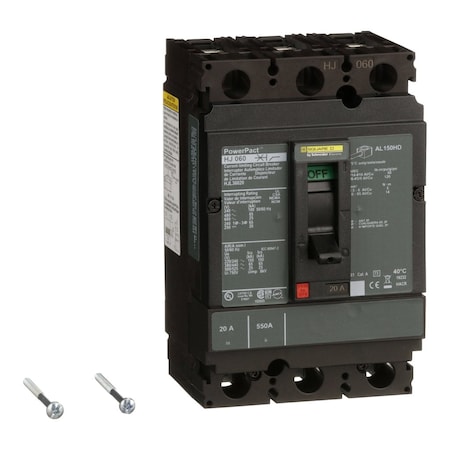 Molded Case Circuit Breaker, POWERPACT H Series, 20A, 3 Pole, 600V AC, 100kA at 240VAC MPN:HJL36020