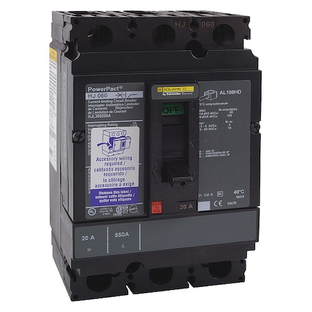 Molded Case Circuit Breaker, POWERPACT H Series, 25A, 3 Pole, 600V AC, 100kA at 240VAC MPN:HJL36025