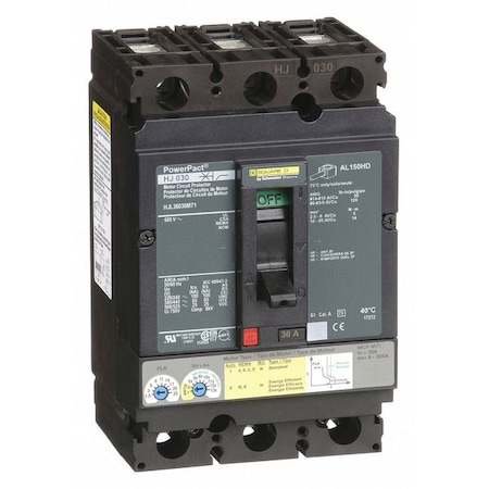 Molded Case Circuit Breaker, POWERPACT H Series, 30A, 3 Pole, 600V AC, 100kA at 240VAC MPN:HJL36030M71