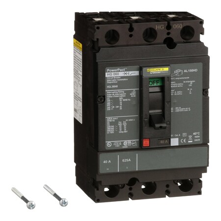 Molded Case Circuit Breaker, POWERPACT H Series, 40A, 3 Pole, 600V AC, 100kA at 240VAC MPN:HJL36040