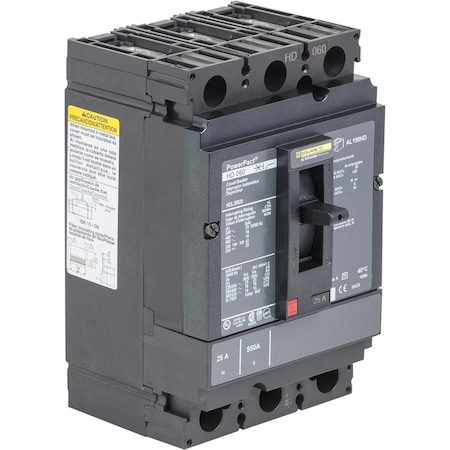 Molded Case Circuit Breaker, POWERPACT H Series, 45A, 3 Pole, 600V AC, 100kA at 240V AC MPN:HJL36045