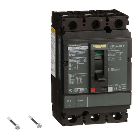 Molded Case Circuit Breaker, POWERPACT H Series, 50A, 3 Pole, 600V AC, 100kA at 240VAC MPN:HJL36050