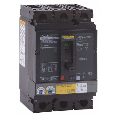Molded Case Circuit Breaker, POWERPACT H Series, 50A, 3 Pole, 600V AC, 100kA at 240VAC MPN:HJL36050M72