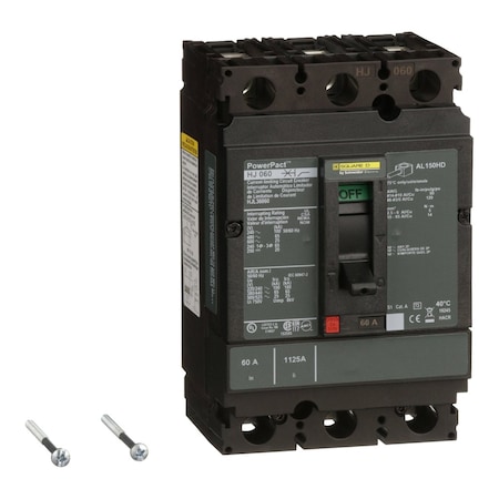 Molded Case Circuit Breaker, POWERPACT H Series, 60A, 3 Pole, 600V AC, 100kA at 240VAC MPN:HJL36060