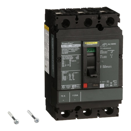 Molded Case Circuit Breaker, POWERPACT H Series, 70A, 3 Pole, 600V AC, 100kA at 240VAC MPN:HJL36070