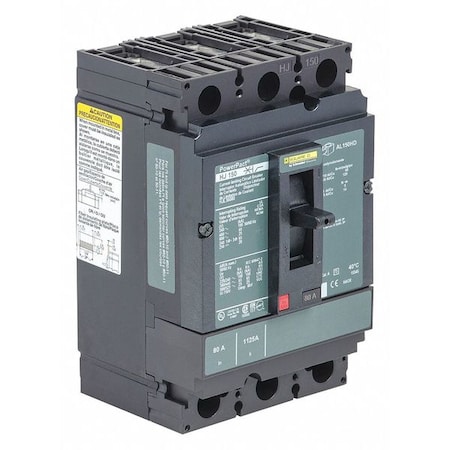 Molded Case Circuit Breaker, POWERPACT H Series, 90A, 3 Pole, 600V AC, 100kA at 240VAC MPN:HJL36090