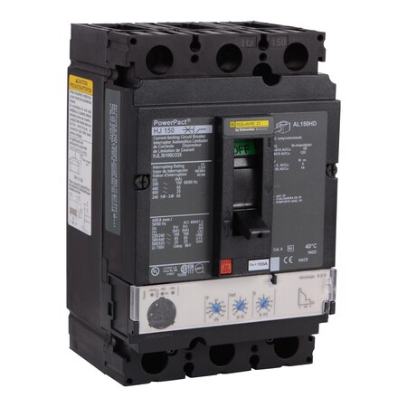Molded Case Circuit Breaker, POWERPACT H Series, 100A, 3 Pole, 600V AC, 100kA at 240V AC MPN:HJL36100U33X