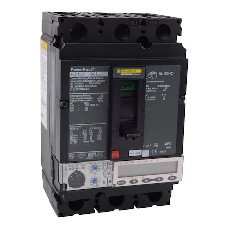 Molded Case Circuit Breaker, POWERPACT H Series, 100A, 3 Pole, 600V AC, 100kA at 240V AC MPN:HJL36100U44X