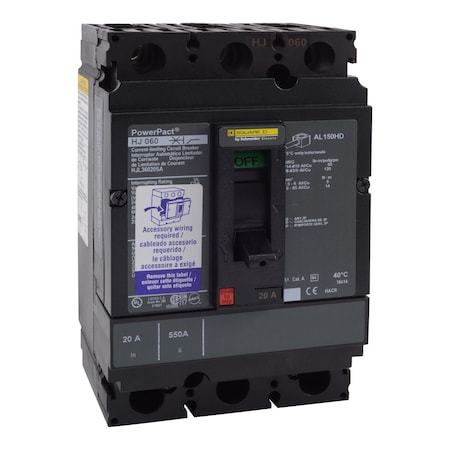 Molded Case Circuit Breaker, POWERPACT H Series, 125A, 3 Pole, 600V AC, 100kA at 240VAC MPN:HJL36125SA