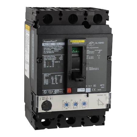 Molded Case Circuit Breaker, POWERPACT H Series, 150A, 3 Pole, 600V AC, 100kA at 240V AC MPN:HJL36150U31X