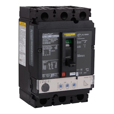 Molded Case Circuit Breaker, POWERPACT H Series, 150A, 3 Pole, 600V AC, 100kA at 240V AC MPN:HJL36150U33X