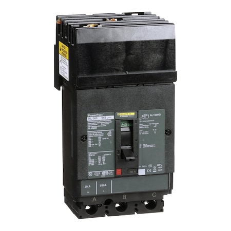 Molded Case Circuit Breaker, POWERPACT H Series, 20A, 3 Pole, 600V AC, 125kA at 240V AC MPN:HLA36020