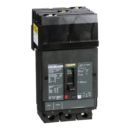 Molded Case Circuit Breaker, POWERPACT H Series, 100A, 3 Pole, 600V AC, 125kA at 240V AC MPN:HLA36100