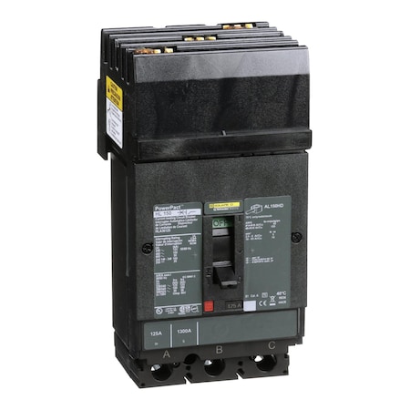 Molded Case Circuit Breaker, POWERPACT H Series, 125A, 3 Pole, 600V AC, 125kA at 240V AC MPN:HLA36125