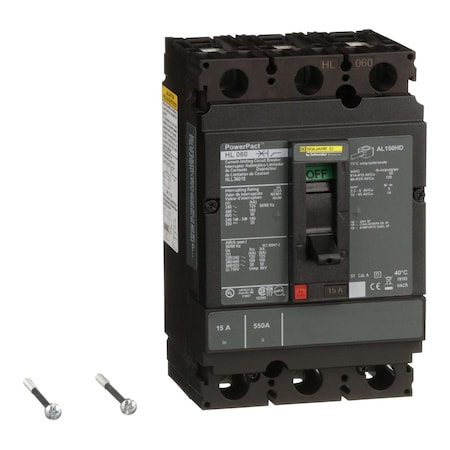 Molded Case Circuit Breaker, POWERPACT H Series, 15A, 3 Pole, 600V AC, 125kA at 240V AC MPN:HLL36015