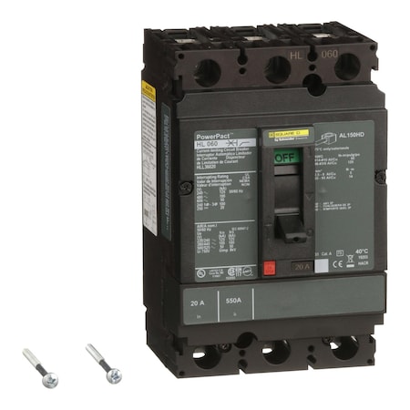 Molded Case Circuit Breaker, POWERPACT H Series, 20A, 3 Pole, 600V AC, 125kA at 240V AC MPN:HLL36020