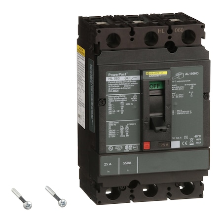Molded Case Circuit Breaker, POWERPACT H Series, 25A, 3 Pole, 600V AC, 125kA at 240V AC MPN:HLL36025
