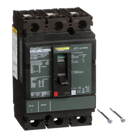 Molded Case Circuit Breaker, POWERPACT H Series, 35A, 3 Pole, 600V AC, 125kA at 240V AC MPN:HLL36035