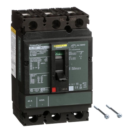 Molded Case Circuit Breaker, POWERPACT H Series, 40A, 3 Pole, 600V AC, 125kA at 240V AC MPN:HLL36040