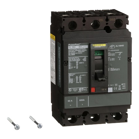 Molded Case Circuit Breaker, POWERPACT H Series, 50A, 3 Pole, 600V AC, 125kA at 240V AC MPN:HLL36050