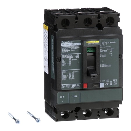 Molded Case Circuit Breaker, POWERPACT H Series, 70A, 3 Pole, 600V AC, 125kA at 240V AC MPN:HLL36070