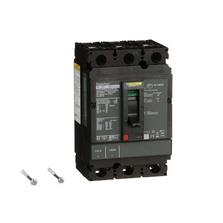 Molded Case Circuit Breaker, POWERPACT H Series, 110A, 3 Pole, 600V AC, 125kA at 240V AC MPN:HLL36110