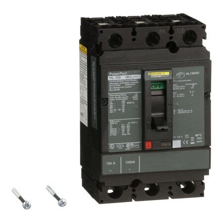 Molded Case Circuit Breaker, POWERPACT H Series, 150A, 3 Pole, 600V AC, 125kA at 240V AC MPN:HLL36150