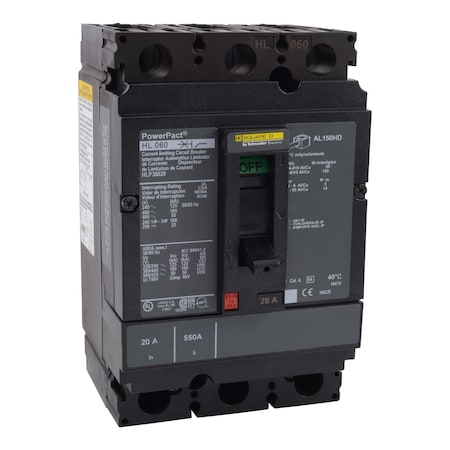 Molded Case Circuit Breaker, POWERPACT H Series, 30A, 3 Pole, 600V AC, 125kA at 240V AC MPN:HLP36030