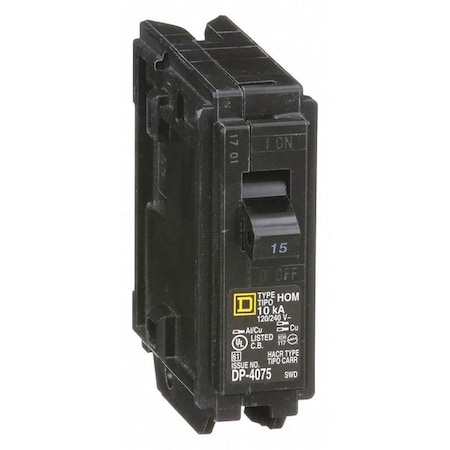 Miniature Circuit Breaker, HOMELINE Series, 15A, 1 Pole, 120V AC, 10kA at 120V AC MPN:HOM115