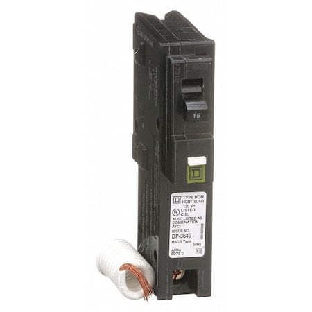 Miniature Circuit Breaker, HOMELINE Series, 15A, 1 Pole, 120V AC, 10kA at 120V AC MPN:HOM115CAFI