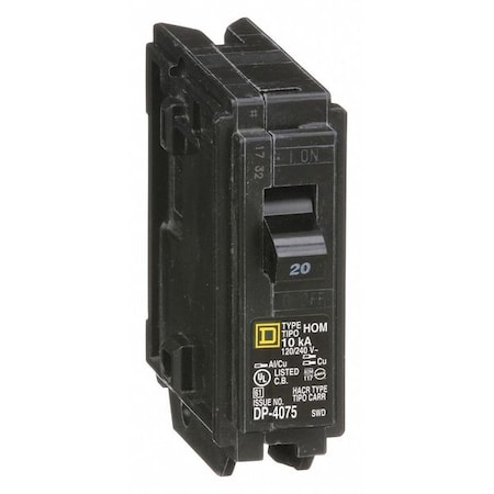 Miniature Circuit Breaker, HOMELINE Series, 20A, 1 Pole, 120V AC, 10kA at 120V AC MPN:HOM120