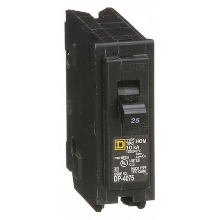 Miniature Circuit Breaker, HOMELINE Series, 25A, 1 Pole, 120V AC, 10kA at 120V AC MPN:HOM125