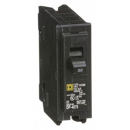 Miniature Circuit Breaker, HOMELINE Series, 30A, 1 Pole, 120V AC, 10kA at 120V AC MPN:HOM130