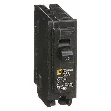 Miniature Circuit Breaker, HOMELINE Series, 40A, 1 Pole, 120V AC, 10kA at 120V AC MPN:HOM140