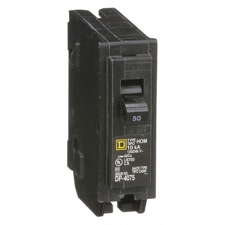 Miniature Circuit Breaker, HOMELINE Series, 50A, 1 Pole, 120V AC, 10kA at 120V AC MPN:HOM150