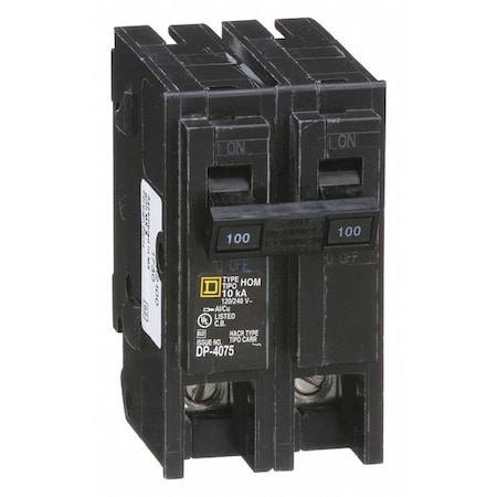 Miniature Circuit Breaker, HOMELINE Series, 100A, 2 Pole, 240V AC, 10kA at 240V AC MPN:HOM2100
