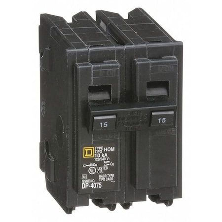 Miniature Circuit Breaker, HOMELINE Series, 15A, 2 Pole, 240V AC, 10kA at 240V AC MPN:HOM215