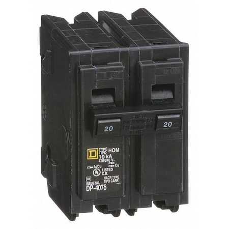 Miniature Circuit Breaker, HOMELINE Series, 20A, 2 Pole, 240V AC, 10kA at 240V AC MPN:HOM220