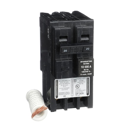 Miniature Circuit Breaker, HOMELINE Series, 20A, 2 Pole, 240V AC, 10kA at 240V AC, B Curve MPN:HOM220EPD
