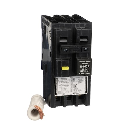 Miniature Circuit Breaker, HOMELINE Series, 20A, 2 Pole, 240V AC, 10kA at 240V AC, A Curve MPN:HOM220GFIC