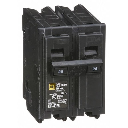 Miniature Circuit Breaker, HOMELINE Series, 25A, 2 Pole, 240V AC, 10kA at 240V AC MPN:HOM225
