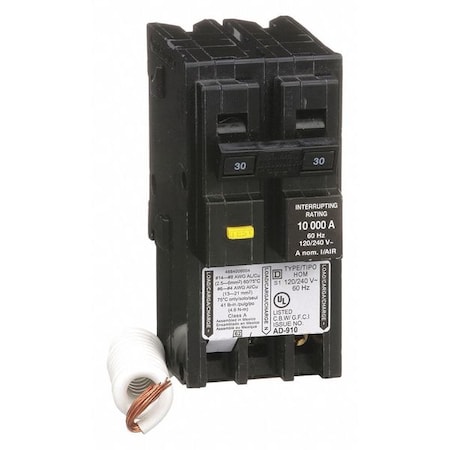 Miniature Circuit Breaker, HOMELINE Series, 30A, 2 Pole, 240V AC, 10kA at 240V AC, A Curve MPN:HOM230GFI