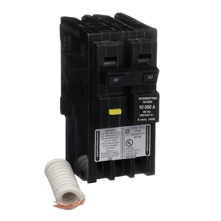Miniature Circuit Breaker, HOMELINE Series, 30A, 2 Pole, 240V AC, 10kA at 240V AC, A Curve MPN:HOM230GFIC