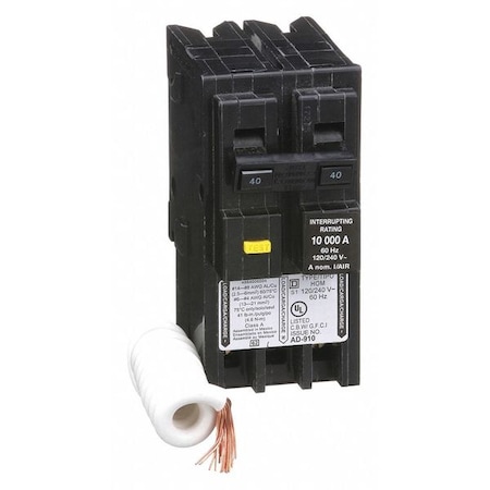 Miniature Circuit Breaker, HOMELINE Series, 40A, 2 Pole, 240V AC, 10kA at 240V AC, A Curve MPN:HOM240GFI