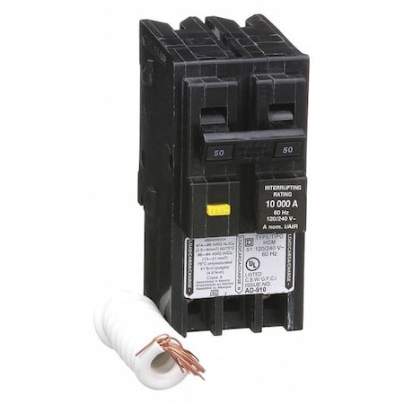 Miniature Circuit Breaker, HOMELINE Series, 50A, 2 Pole, 240V AC, 10kA at 240V AC, A Curve MPN:HOM250GFI