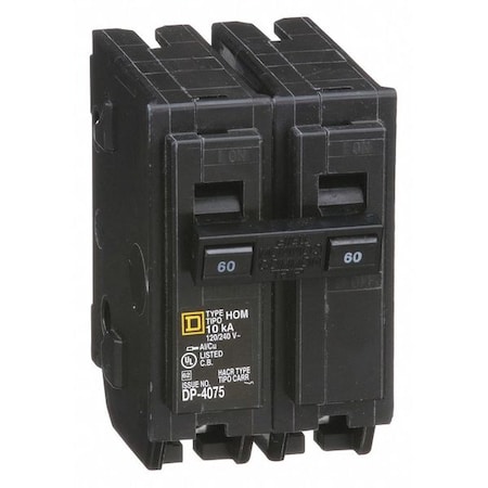 Miniature Circuit Breaker, HOMELINE Series, 60A, 2 Pole, 240V AC, 10kA at 240V AC MPN:HOM260